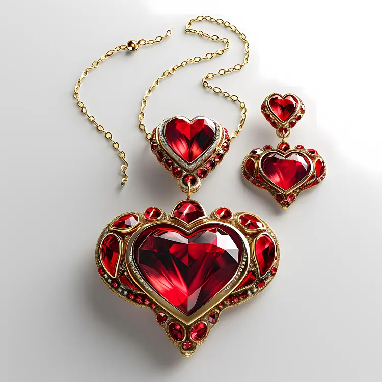 Gold and Red Heart Gemstone Jewelry Set