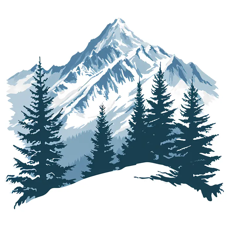 Snowy Mountain with Pine Trees