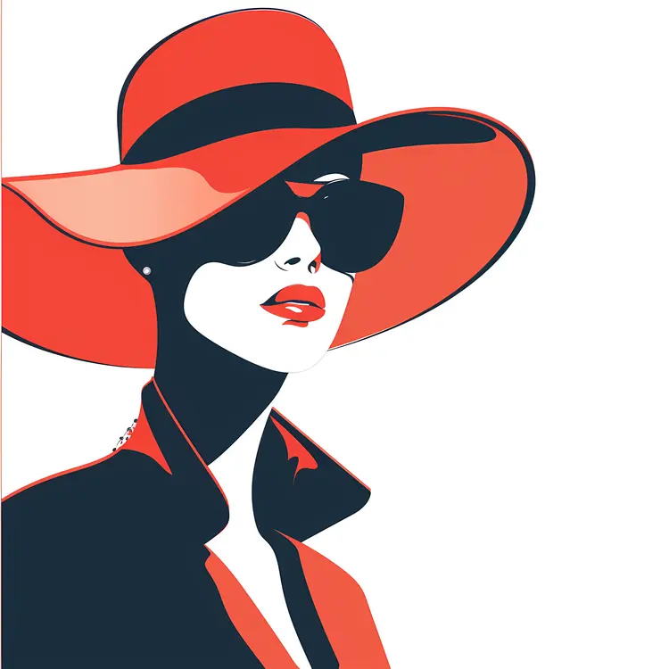 Stylish Woman in Red Hat and Sunglasses