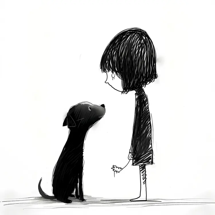 Cartoon Person Offering Flower to Dog
