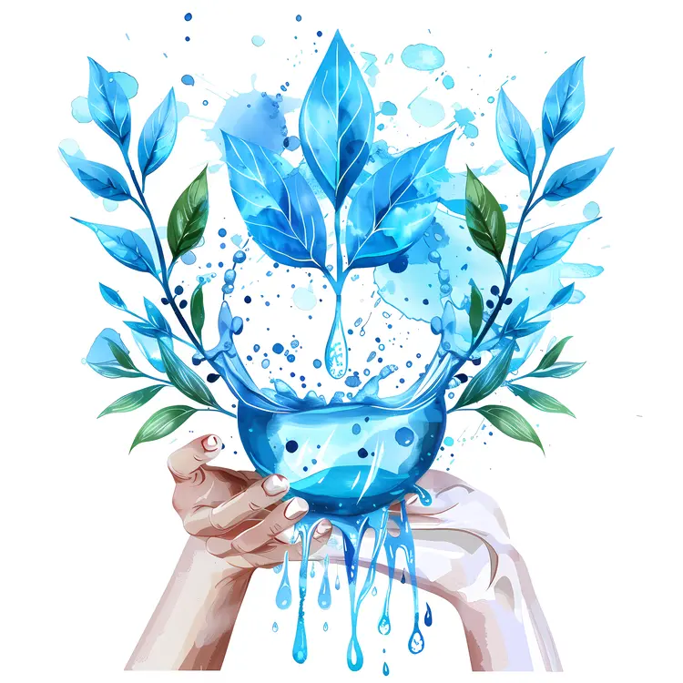 Hands Holding Water Bowl with Nature Elements