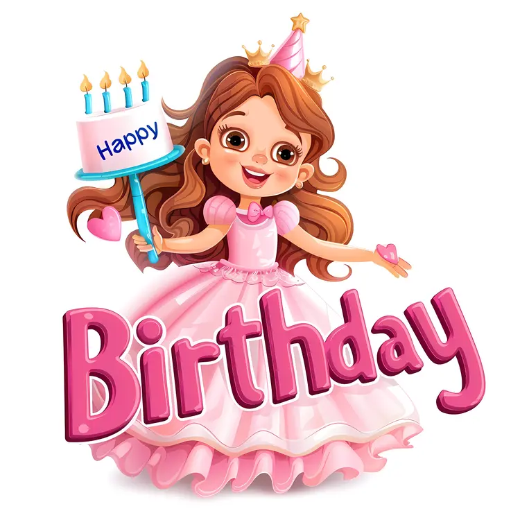 Princess with Birthday Cake Wishing Happy Birthday