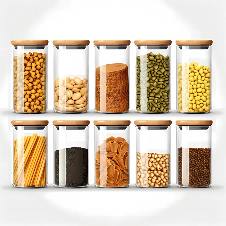 Glass Jars with Various Food Items