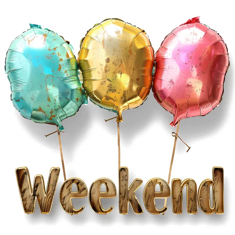 Weekend Text with Colorful Balloons
