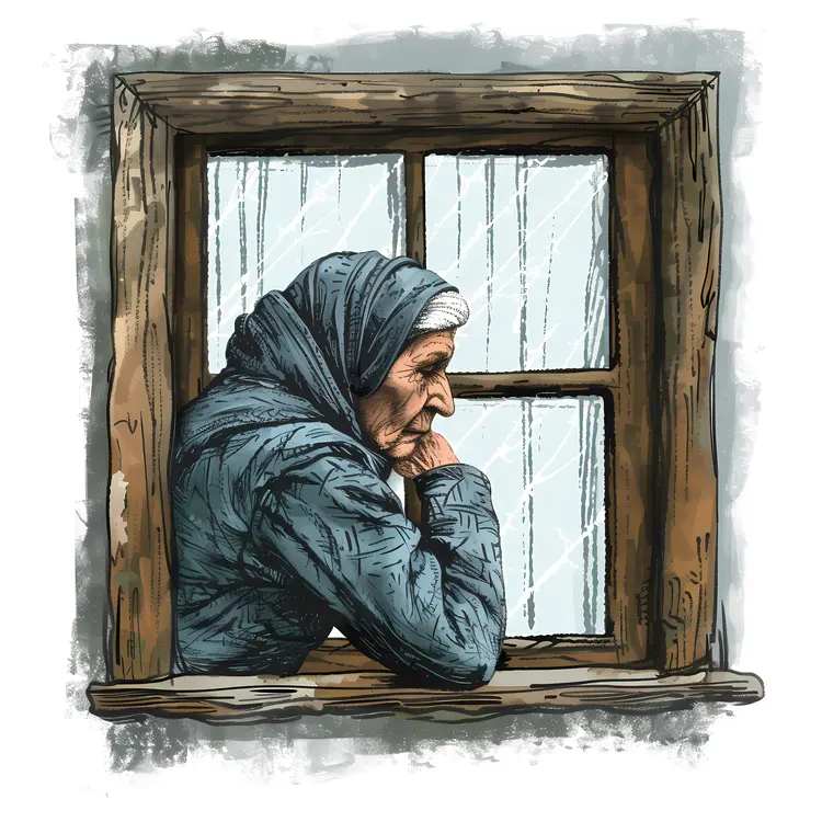 Old Woman in Wooden Frame Portrait