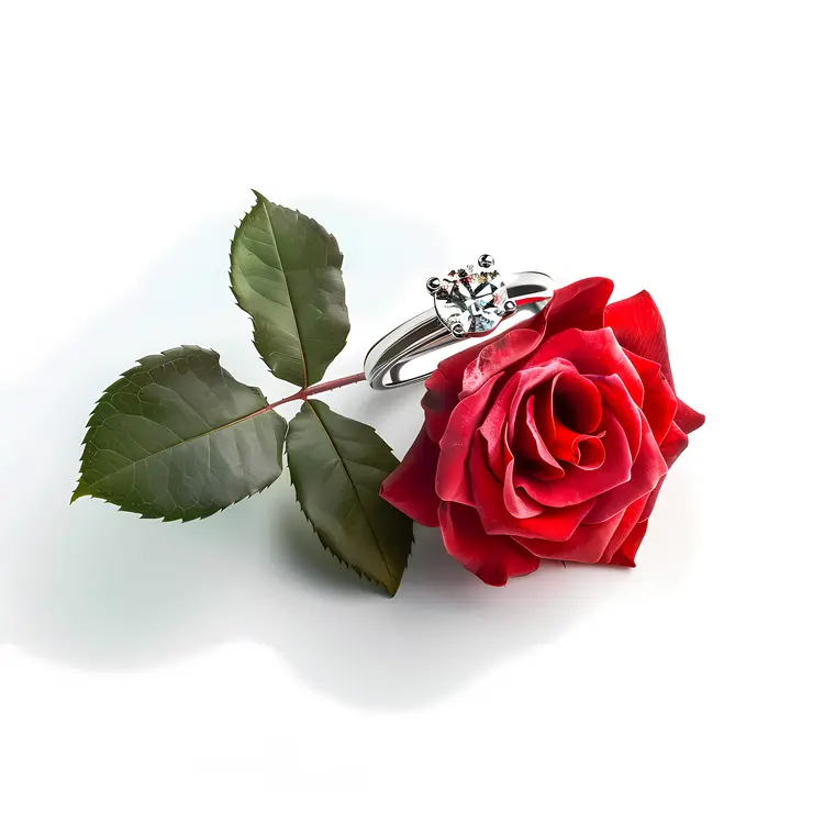 Red Rose and Diamond Ring for Romantic Proposal