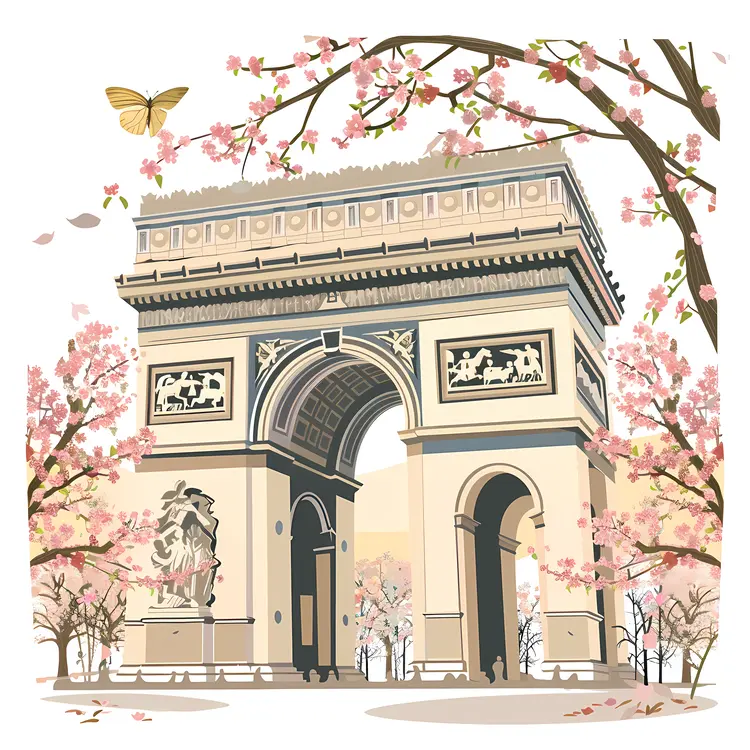 Arc de Triomphe with Cherry Blossoms