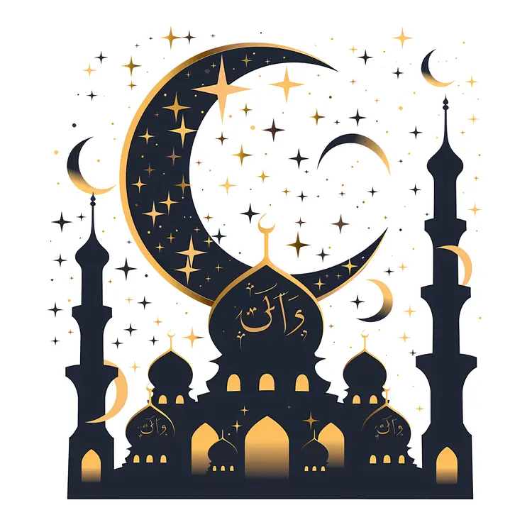Moon and Mosque with Stars