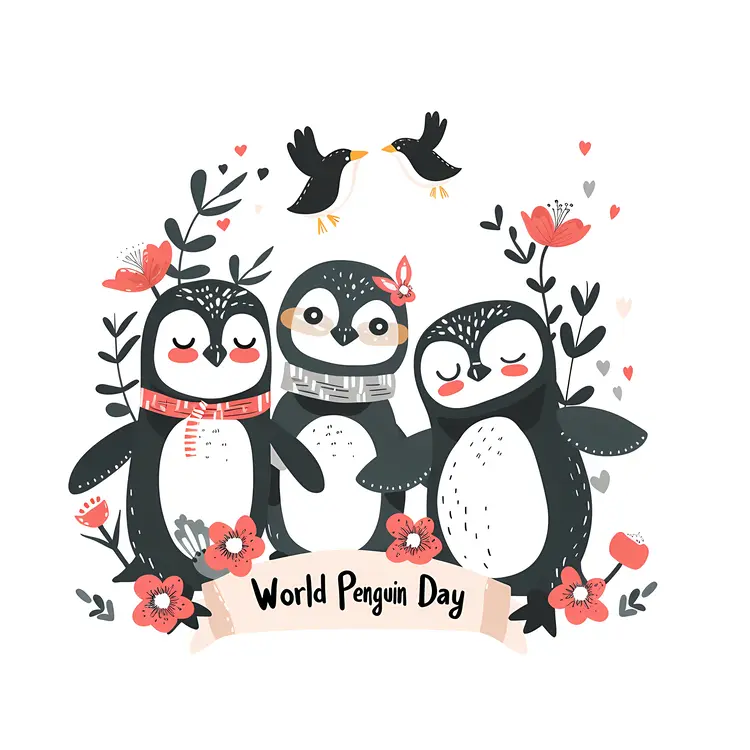Cute Doodle Penguins for World Penguin Day