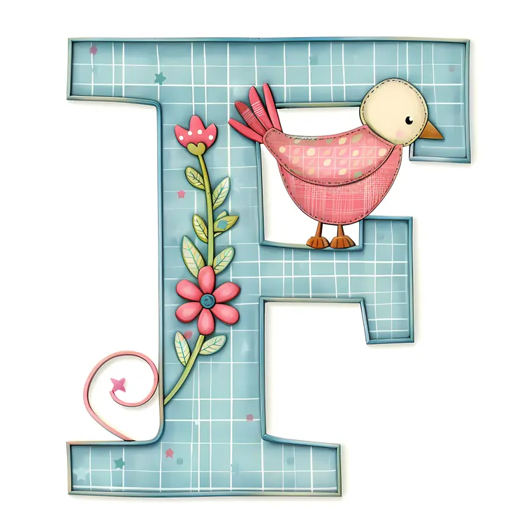 Cartoon Letter F with Bird