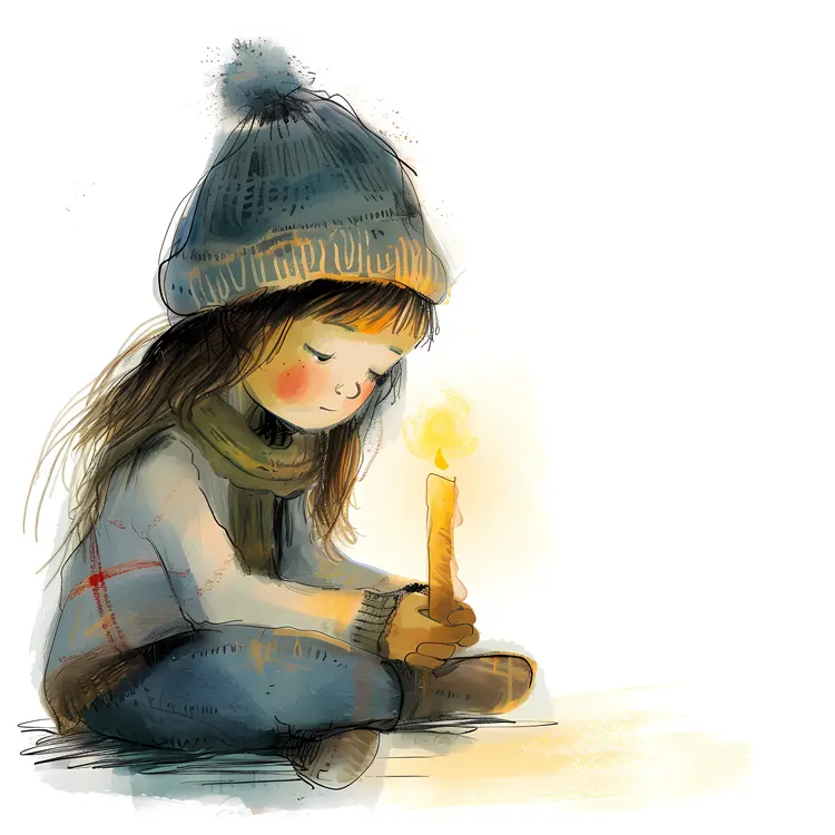 Child Sitting with Candle in Winter Clothes