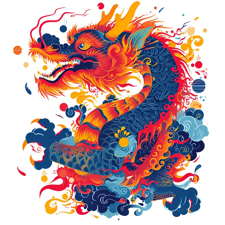 Colorful Dragon with Clouds