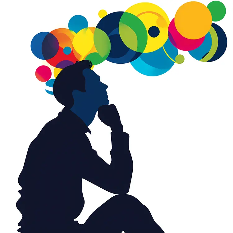 Thinking Man Silhouette with Colorful Circles