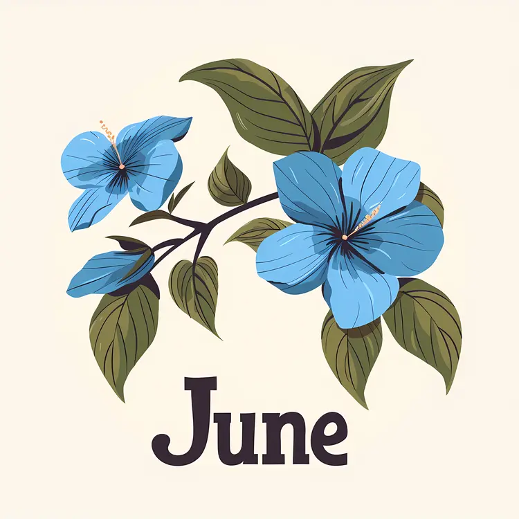 Blue Flowers with June Text