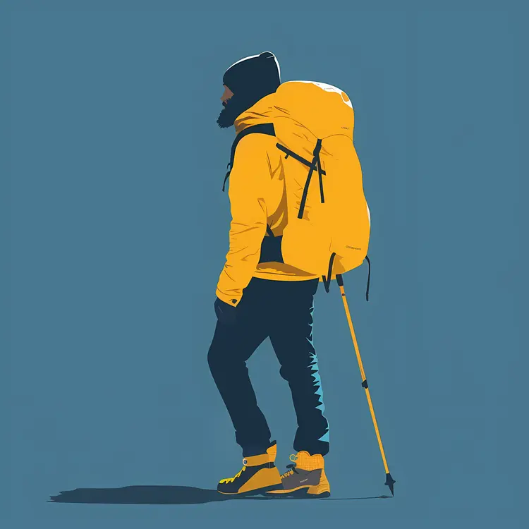 Hiker in Yellow Jacket with Walking Stick