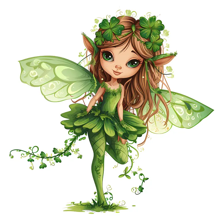 Green Fairy with Wings and Dress