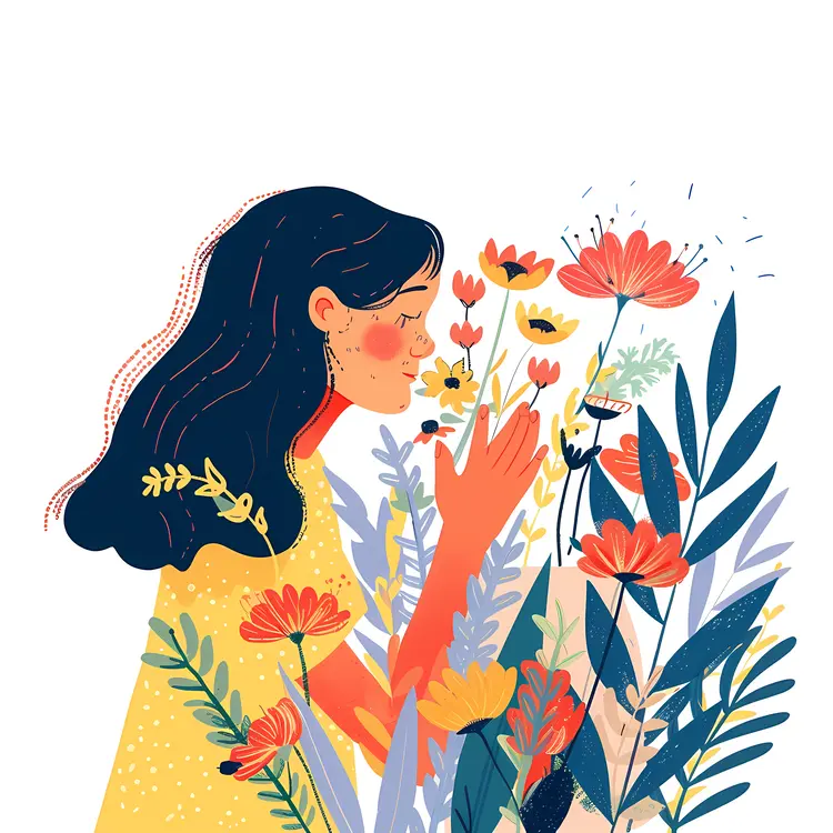 Girl Smelling Flowers