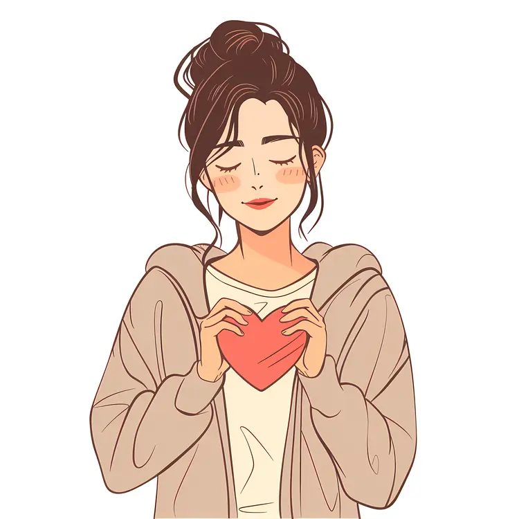 Cartoon Girl Holding Heart