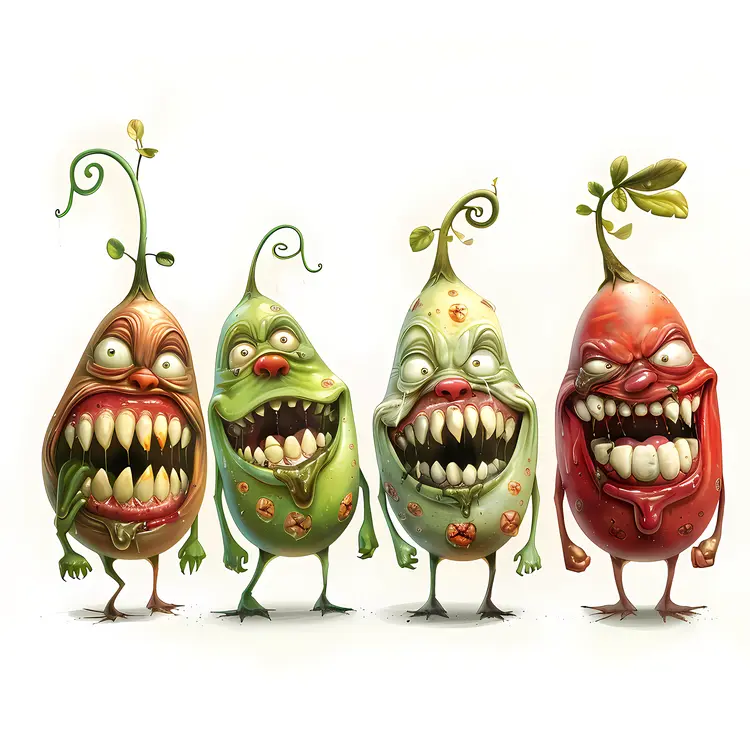 Four Laughing Cartoon Vegetables