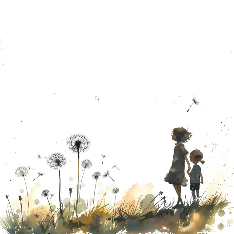Children with Dandelions in Field