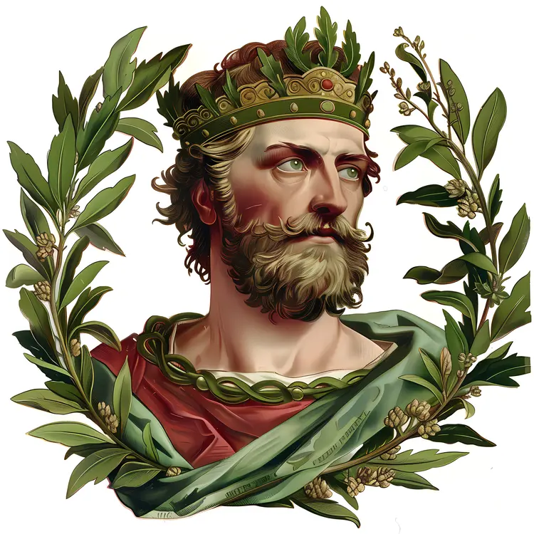 Regal King Portrait with Laurel Wreath