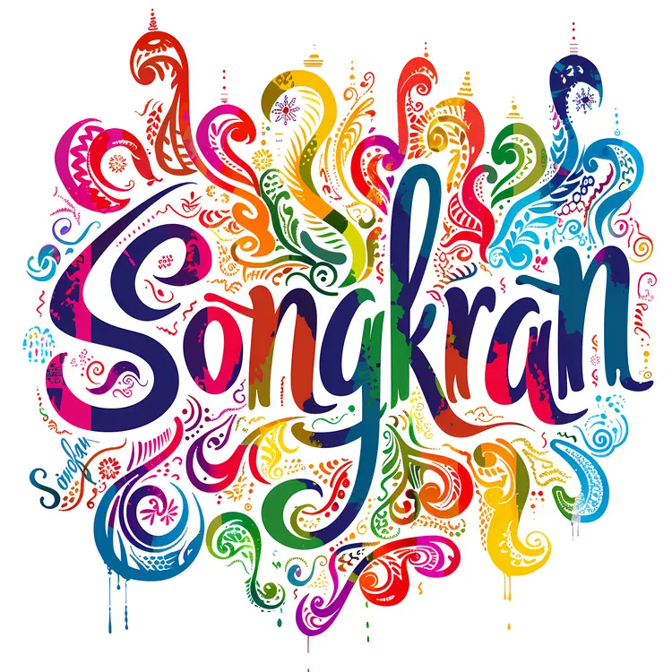 Colorful Patterned Songkran Festival Illustration