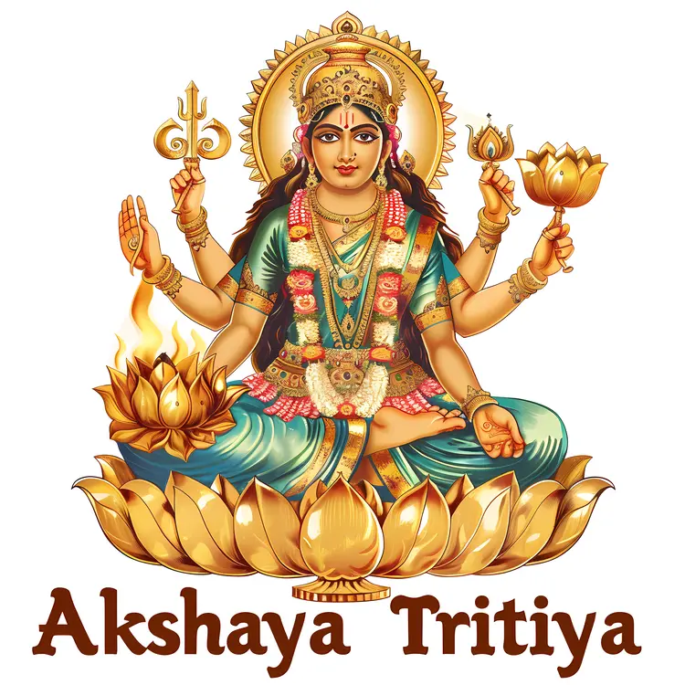 Akshaya Tritiya Festival Text with Goddess and Lotus