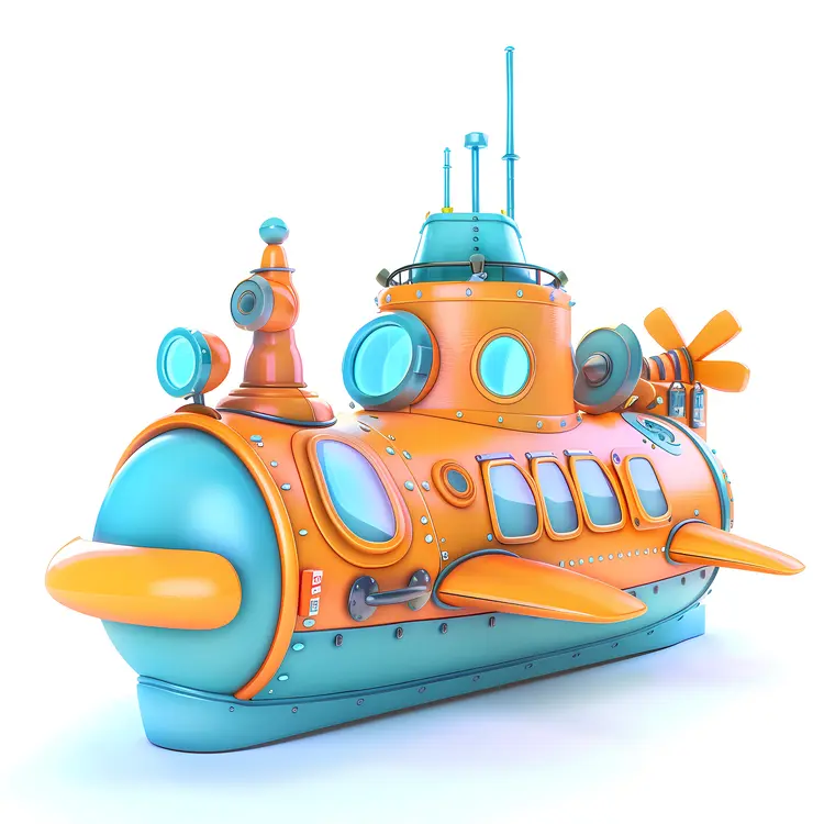 Orange and Blue Submarine with Nautical Elements