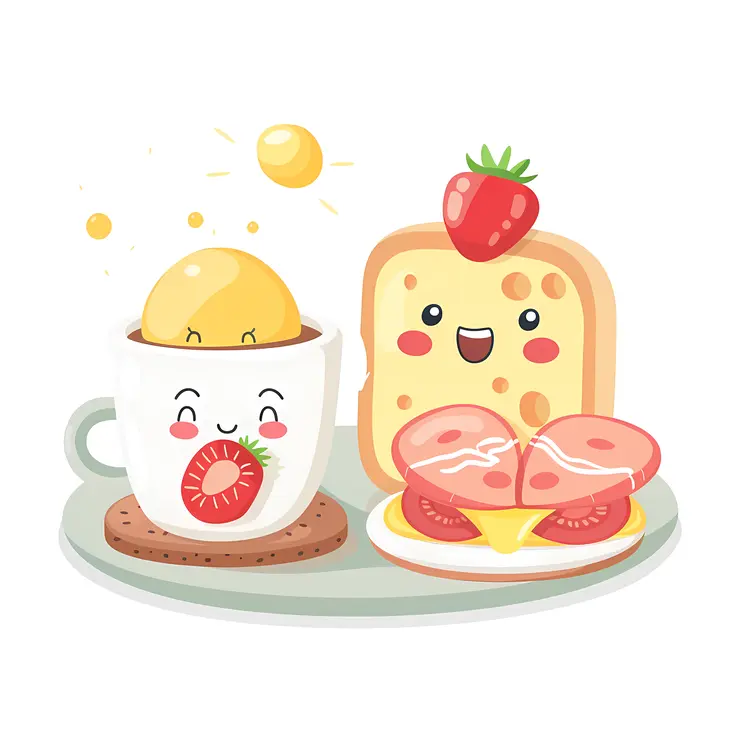 Cute Cartoon Breakfast with Smiling Faces