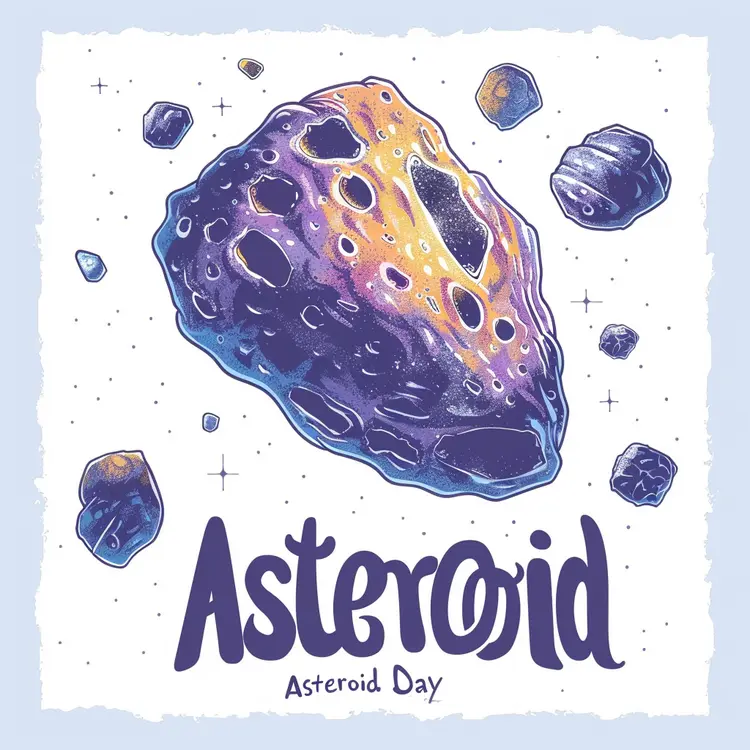 Asteroid Day Stamp with Colorful Asteroids