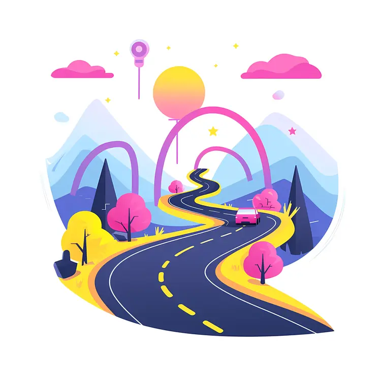Winding Road Through Mountains at Sunset