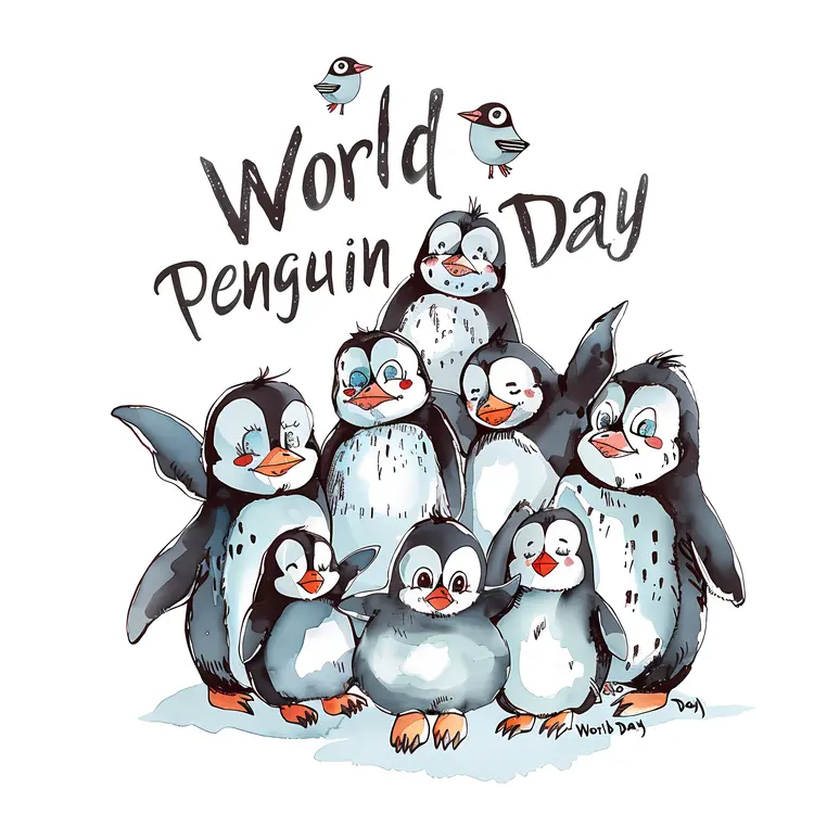 Group of penguins celebrating World Penguin Day