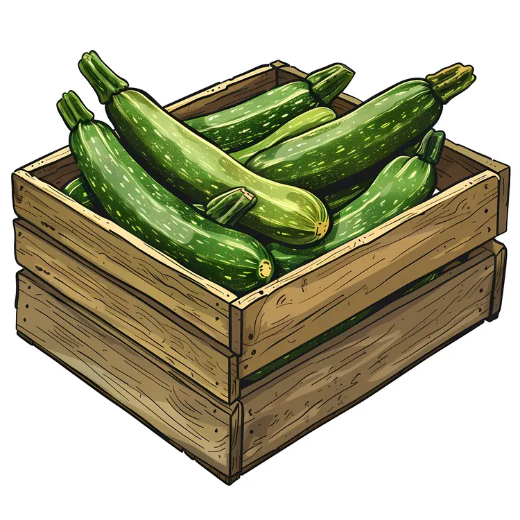 Fresh Green Zucchinis in Wooden Crate