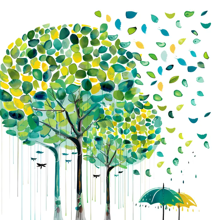 Umbrella and Trees in the Rain