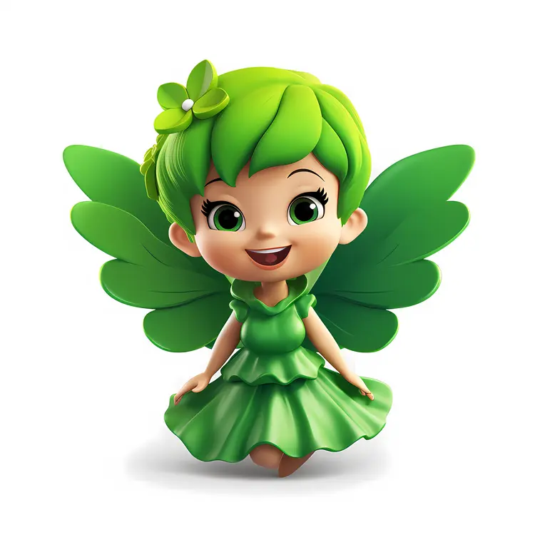 Green Fairy with Wings and Dress