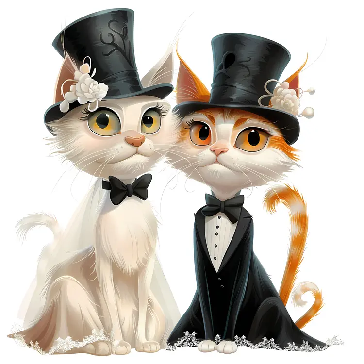 Cute Cats in Top Hats and Bow Ties