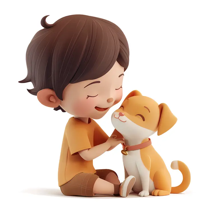 Boy Petting Dog Illustration