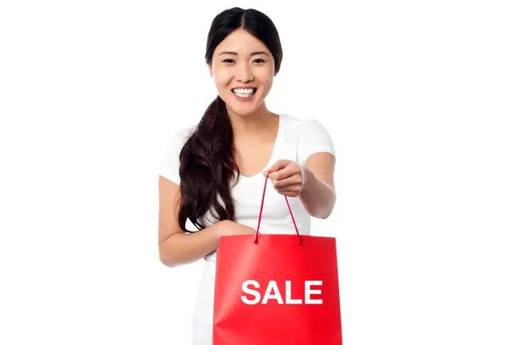 Woman Holding Red Sale Bag