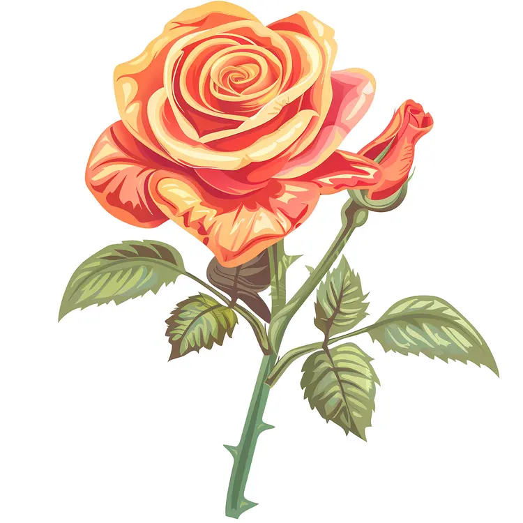 Orange Rose with Green Leaves
