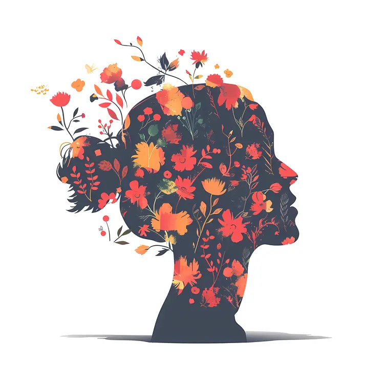 Floral Head Silhouette with Blooming Flowers