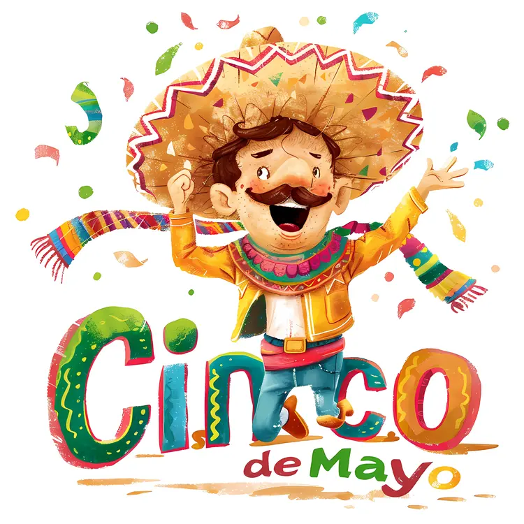 Happy Man with Sombrero Celebrating Cinco de Mayo