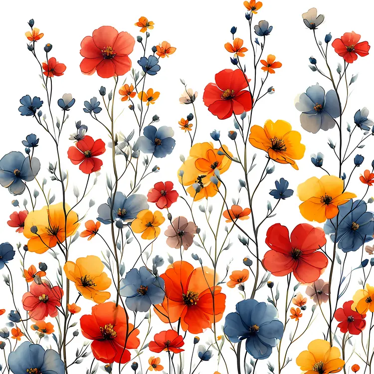 Colorful Floral Pattern with Red and Yellow Flowers