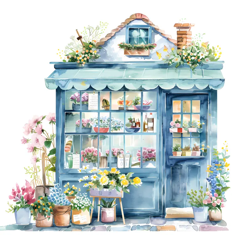 Charming Flower Shop with Blue Facade