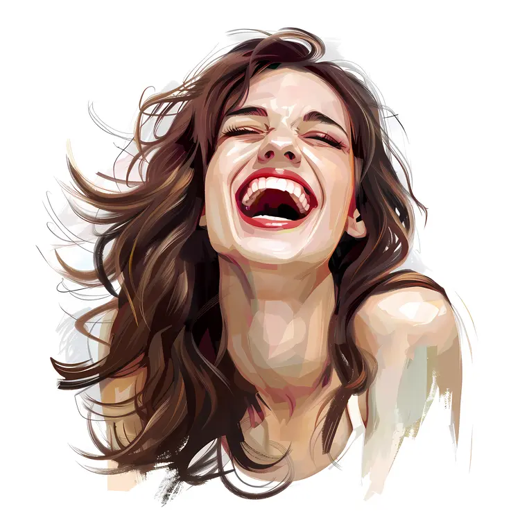Laughing Woman with Big Smile and Long Hair