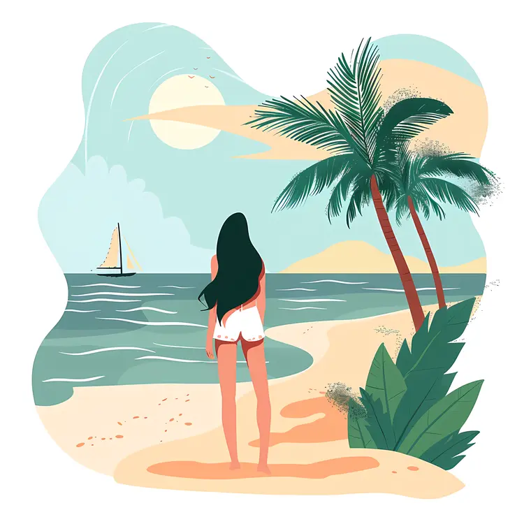 Woman Admiring Beach View Illustration