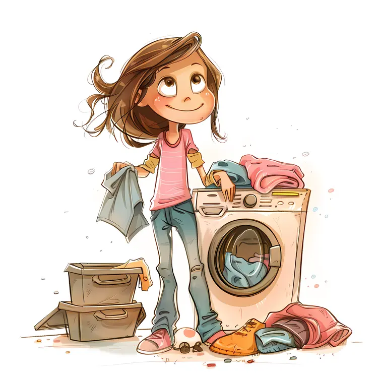 Girl Doing Laundry with Washing Machine