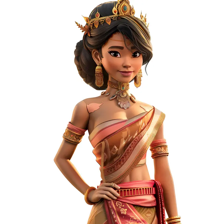 Elegant Animated Princess with Crown and Jewelry