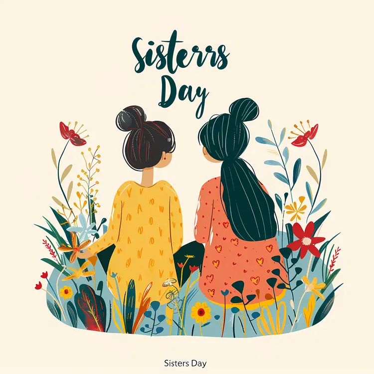 Cute Sisters Day Celebration Illustration
