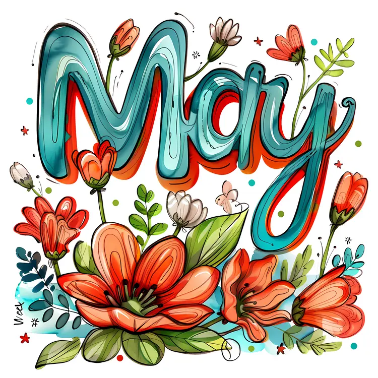 May Text with Colorful Flowers