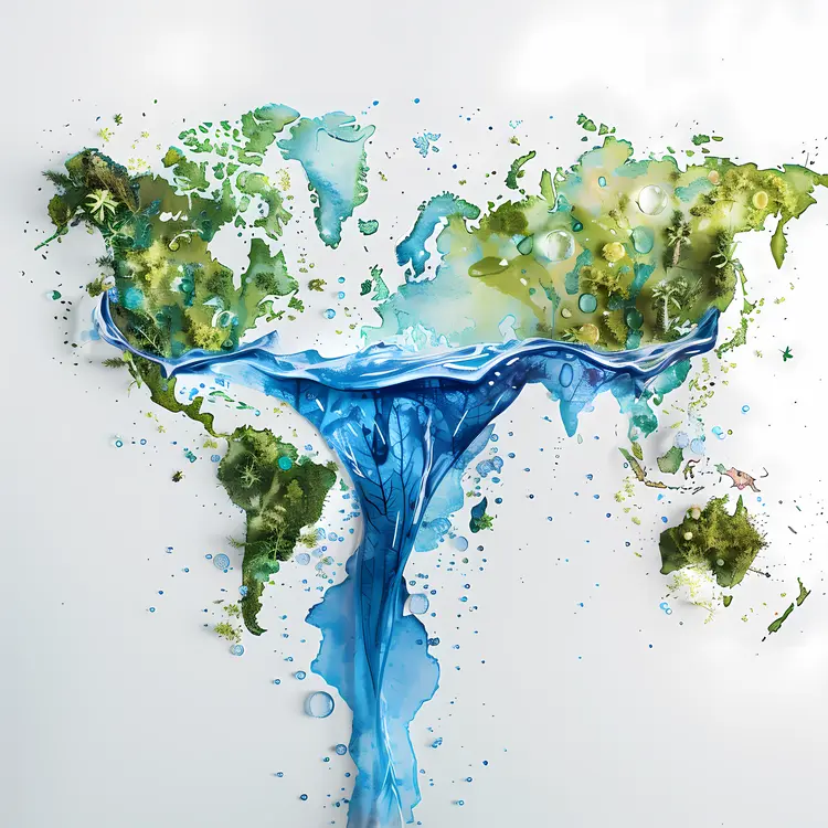 World Map with Water Illustration